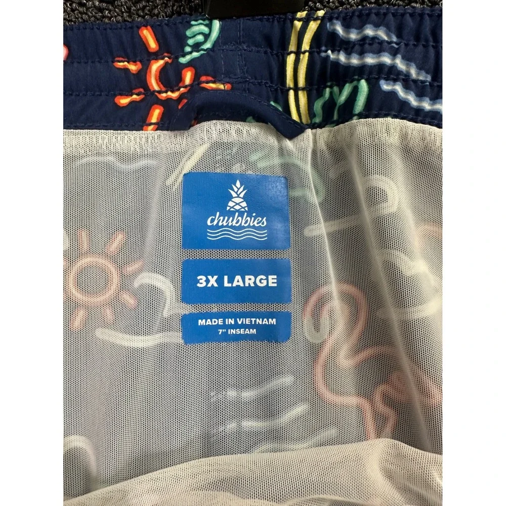 Chubbies Mens 3XL Navy Neon Lights Palm Tree Flamingo Swim Trunks 7